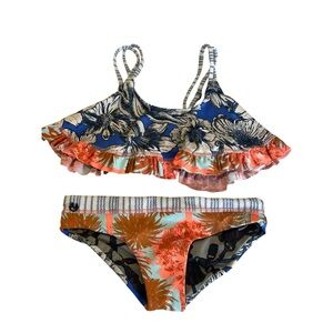 Maaji Girls Reversible Bikini Swimsuit Sz 8 Floral Orange Blue Green